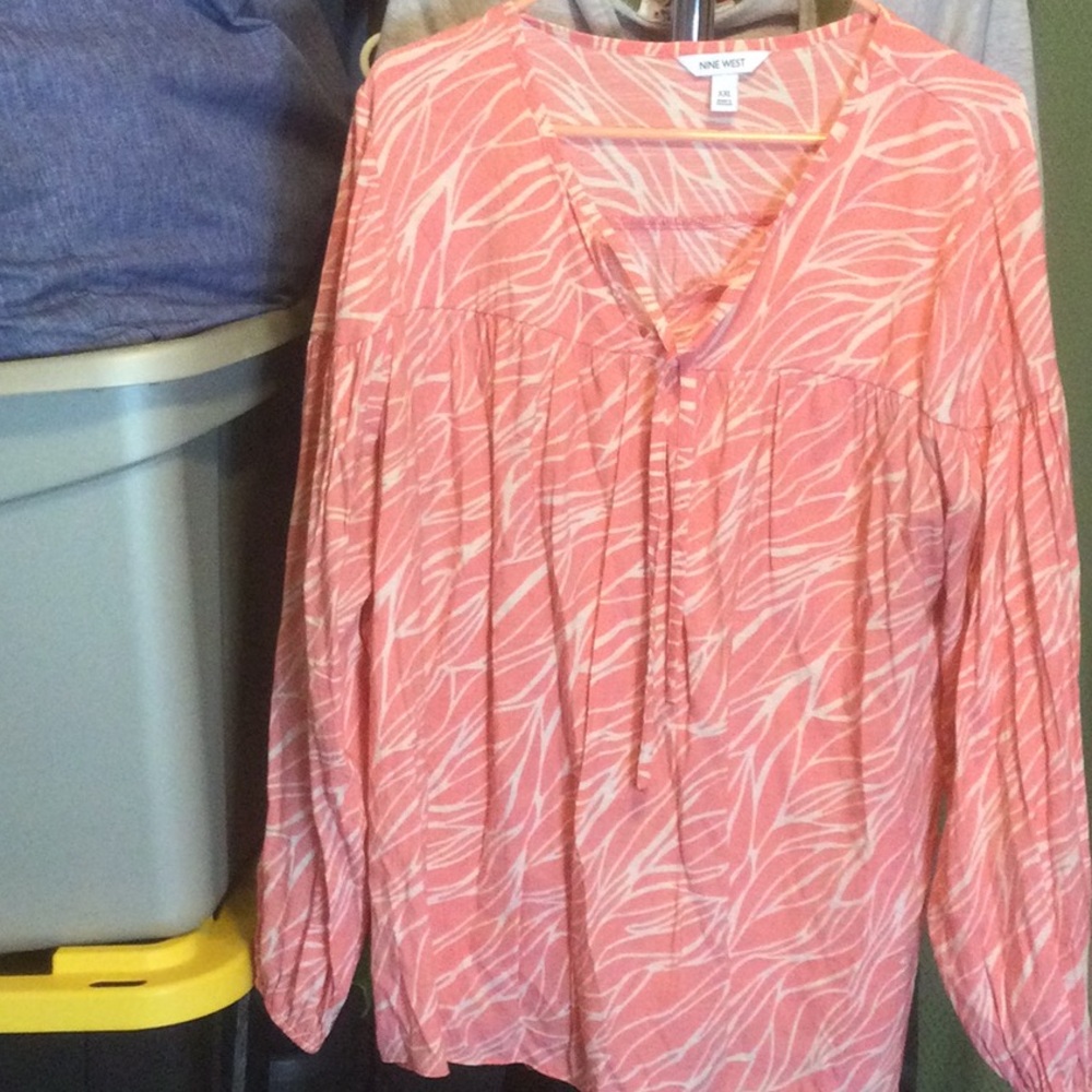 Nine West Pink Leaf Patterned Women's Top, XXL
